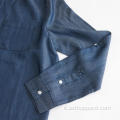 Camicia da donna in denim tencel a maniche lunghe blu navy da donna